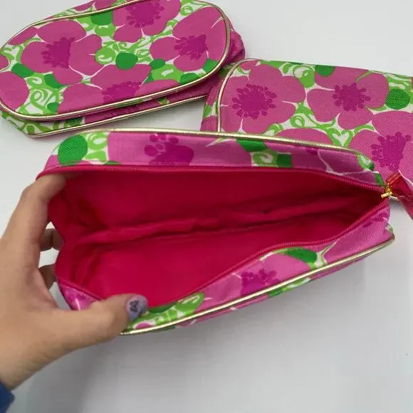 Lot of 3 Lilly Pulitzer X Estee Lauder Pink Floral Make Up Pouches - Picture 3 of 5